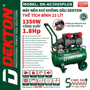 Máy nén khí không dầu Dekton DK-AC3925PLUS Công suất 1350W/1.8Hp Thể tích bình 23L Lên hơi nhanh