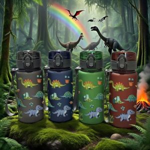 3D Printed 500ml Dinosaur Pattern Water Bottle: Vivid Dino Print Food-Grade Material Perfect for Kids Daily Use