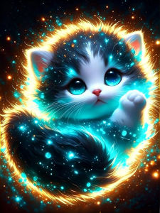 Huacan 5D DIY Diamond Painting Starry Sky Cat Diamond Mosaic Animal Landscape Complete Kit Decorative Paintings
