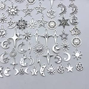 20 Chiếc/50 Chiếc/100 Chiếc Hợp Kim Cổ Bạc Ngôi Sao Mặt Trăng Mặt Dây Chuyền Quyến Rũ Cho DIY Móc Khóa Bông Tai Vòng Tay Vòng Cổ Cổ Điển Thời Trang