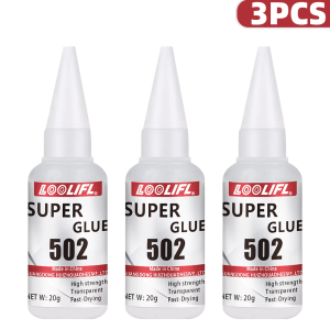 LOOLIFL | 3/5 Pack 502 Strong Adhesive Glue 20g Cyanoacrylate Instant Adhesive 10 Seconds Quick-Dry Transparent Glue Suitable for Plastic Metal Wood Ceramics Model Repair DIY Crafts