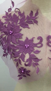 1pc/Pair Plum Purple Floral Lace Applique Patch Pearl Embroidery  DIY Sewing Dress Bridal Craft Decoration