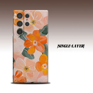 BILIBILI | peach orange floral watercolor For Samsung Galaxy S26 S25 S24 A56 A36 Dual Layer Luxury Fashion Full Lens Protective Case