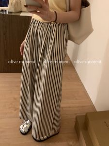 Loose Wide Leg Pants Womens Korean Style Summer New Casual Striped Loose Slimming Straight Long Trousers for Young Women