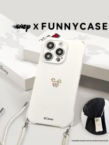 KEYOUQU | Disney Design Silicone Phone Case With Strap Crossbody Lens Cover Anti-fall Protection For Apple 15Promax iPhone 13Pro Womens Style