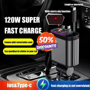 4-in-1 Car Charger Mobile phone double telescopic wire charger Multi-function charger Car projection