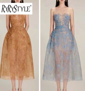 RYRYSTYLE Luxury and niche lace dress designer three-dimensional flower sequin perspective bra dress 1433