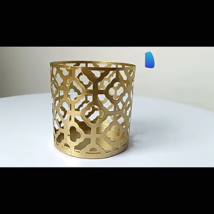 Hollow Gold Finished Metal Candle Holder with Laser Cut Design - Ornaments Decor