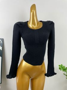 Áo Len Dệt Kim Tay Bồng Ôm Vừa Vặn Thời Trang Thu Đông Mới Cho Nữ Áo Sơ Mi Cổ Tròn Dài Tay Màu Trơn Phong Cách Hàn Quốc