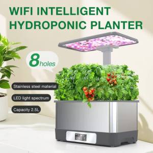 WiFi Hydroponics Growing System Stainless Steel 8 Pods Planter Indoor Garden Herbs Planting Box with Spectrum LED Grow Lights