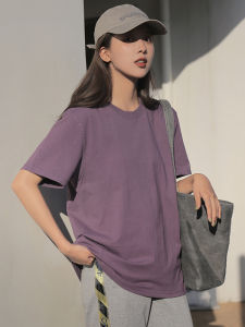 Deep Purple Cotton Blend Short Sleeve round Neck Loose Fit Versatile Summer T-Shirt Womens Fashion Casual Comfortable Top