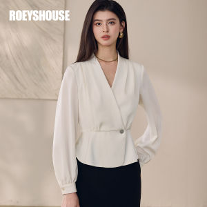 Roey s house | Luxury Elegant V-Neck Waist-Fit Satin Long Sleeve Shirt