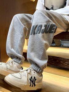 Grey American Style Cotton Sports Pants Loose Fit Boys Straight Leg Breathable Spring Autumn New Arrival Long Trousers