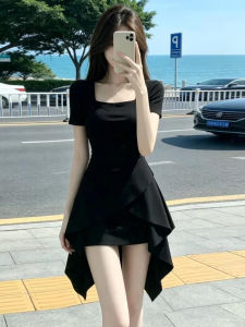 LIRUSHAN | French Black Hepburn Style Summer Waist-Shaping Short Dress
