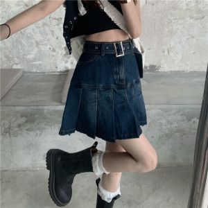 Váy Mini Denim Xếp Ly Chữ a Cạp Cao Cho Nữ Mùa Hè 2023 Váy Ngắn Bó Sát Cỡ Lớn Cho Nữ Cỡ Lớn Váy Ngắn Xếp Ly Chữ a