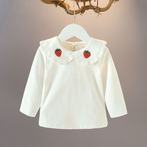 Princess Style Long Sleeve Base Shirt for Girls Baby Girls Cotton T-shirt Autumn Collection Pure Color Top for Toddler Girls