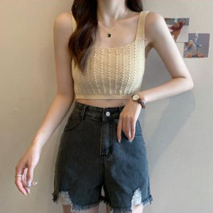 SIS Women Camisole Sleeveless Knitted Crop Top Summer Slim Top Short Vest
