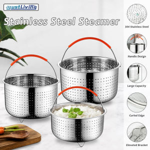 JustLiving 304 Stainless Steel Rice Cooker Steamer Basket Insert with Silicone Handle Vegetable Steamer Basket Steamer Basket for Instant Pot Steamer Basket Pressure Cooker Strainer/ Divider/ Egg Steamer Rack