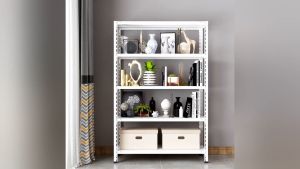 Multi-Purpose 3/4/5 Steel Rack Metal Shelf Book Shelves Kitchen Storage Rack- Small Metal Powder Coated Shelf for Kitchen Warehouse Store