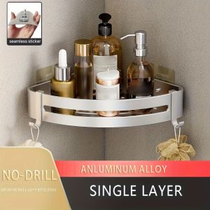 1pc Non-Drill Aluminum Bathroom Storage Rack - Wall-Mounted Corner Shelf for Shampoo Makeup and Accessories