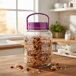 Bình Thủy Tinh Ngâm Rượu 5L Nắp Tím Có Quai- Bình Đựng Nước Detox Thủy Tinh QX5L