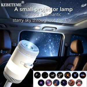 KEBETEME Car Starry Sky Projector Lamp USB Portable Galaxy Night Light 12 Film Slides Adjustable Angle Romantic Star Nebula Moon Projection Light for Car Interior Bedroom Decor