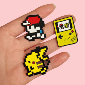3Pcs Pokemon Enamel Pins Set - Pikachu & Trainer Gameboy Style Anime Brooches Vintage Pixel Art Lapel Badges for Backpacks