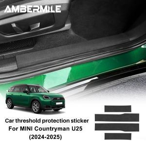 4Pcs/Set Carbon Fiber Car Leather Door Sill Sticker Anti Scratch Protector Threshold Strip For MINI Countryman U25 2024 2025 Accessories