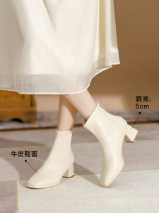 Womens Chelsea Boots Short High Heel Leather Ankle Boots Autumn Winter Fashion Thick Heel Medium Heel Martin Boots