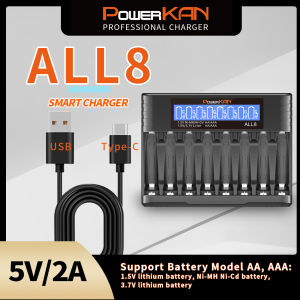 POWERKAN CN8 AA/AAA battery charger 8-slot fast LCD battery charger for 1.2V Ni-MH/Ni-CD rechargeable batteries