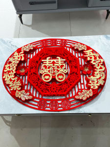 New 3D Red Velvet Fabric Double Happiness Character Bedroom Living Room Decor Wedding Room Decoration Elliptical Headboard