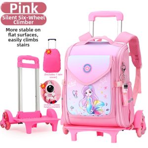 Waterproof Large Capacity Load-Reducing Rolling School Bag for Girls