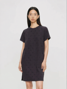 URLAZH | Trendy City Chic Charcoal Grey Round Neck U Neck Cat Rhinestone Straight Dress