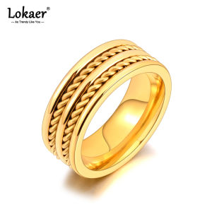 Lokaer Fashion Double Round Chain Golden Ring for Women Waterproof Stainless Steel Daily Cheap Jewelry Bijoux Кольцо R24053