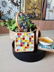 Handmade DIY Mosaic Cup Mat Bottom Bamboo Pad Heart Square Coaster Parent-Child Early Education Free Creation Handicraft Toys