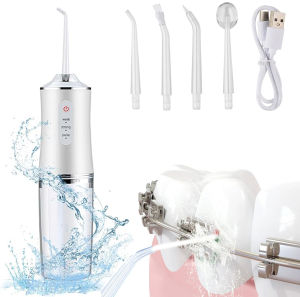 USB Portable Oral Irrigator Water Flosser Dental Water Jet Tools Pick Cleaning Teeth 200ML 4 Nozzles Mouth Oral Cleaning Agents