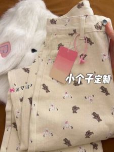 Quần Jeans Denim Ống Rộng Dài Đến Sàn Cạp Cao in Hình Gấu Mỹ Cho Nữ Quần Dài Thường Ngày Mùa Hè Quần Jeans Denim