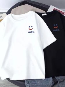 White Pure Cotton Mens T-Shirt Short Sleeve New Summer Hong Kong Style Trendy Couples Clothing Half Sleeve Body Shirt Cotton Upper Apparel