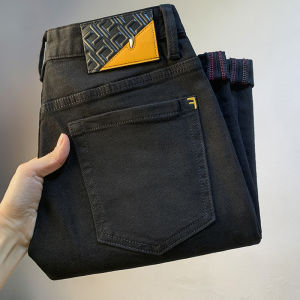 High-End Black Mens Jeans Slim Fit Elastic Cotton Denim Cone Shape Autumn Trend Comfortable Long Pants Youth Casual Style