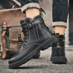 Waterproof Anti-slip High Top Mens Martin Boots Retro Workwear Casual Leather Shoes Breathable Thick Bottom Rubber Sole