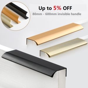 Wardrobe Invisible Edge Banding Handle Black Gold Drawer Pull Hidden Recessed Curved Style Handle