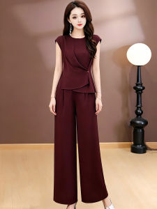 GUBODUO | Womens Pure Color Two Piece Outfit Casual Work Wide Leg Pants Set