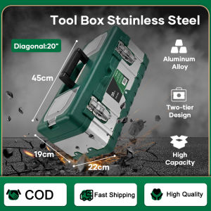 Stainless Tool Box 14" | 17" | 19" Inch With Buckle Latches Plastic Organizer Storage Protable Toolbox Storage Box