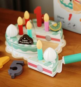 Kids Wooden Birthday Cake Play House Toy Artificial Fruit Cut Baby Girl Boy Birthday Party