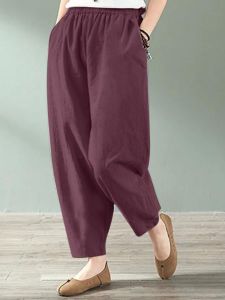 กางเกงขายาวทรงหลวมเอวสูงผ้าฝ้ายลินินสไตล์ลำลอง กางเกงขายาวทรงกระบอก กางเกงขายาวทรงหลวม กางเกงขายาวทรงหลวม หัวเข็มขัดแบบฮาราจูกุ