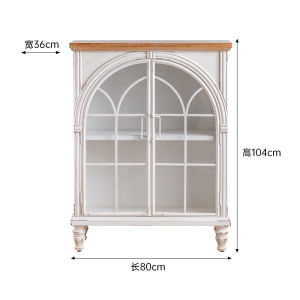Retro French Glass Door Wall-Mounted Wooden Living Room Decorative Cabinet Storage Restaurant Sideboard Arch Shaped Wine Cabinet
