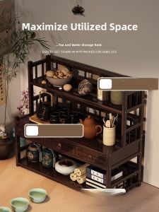 New Chinese Style Desktop Tea Cup Rack Display Stand Solid Wood Multi-level Shelf Tea Table Ornament Storage Cabinet