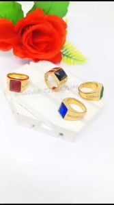 CINCIN COWO TITANIUM PERSEGI DESAIN LIST PERMATA COLLOR FASHION ANTI KARAT DAN ANTI LUNTUR (COD)