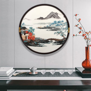 New Chinese Style Embroidered Landscape Painting Wall Art Decorative Canvas for Living Room Entranceway Solid Wood Frame