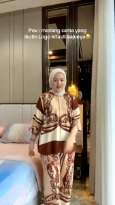 ONE SET CELANA KULOT JUMBO LD 115 CM RAYON MOTIF PREMIUM- set celana piyama wanita 7/8 simple murah setelan rayon kekinian Setelan kemeja motif terbaru 2025